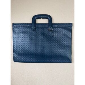 Hazel America's Case Maker Vintage Navy Blue‎ Woven Briefcase Portfolio USA Made